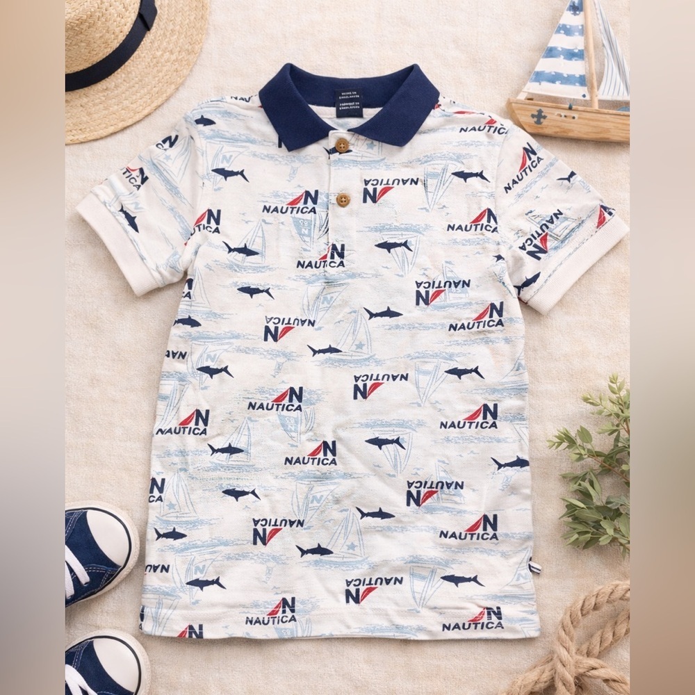 Nautica Kids' Navy and White Patterned Polo Shirt